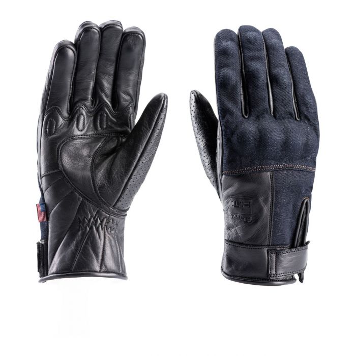 Guanti In Pelle E Jeans Blauer Combo Denim Black
