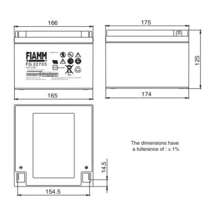 Batteria Al Piombo Fiamm Fg22703 12v 27 Ah Ricaricabile
