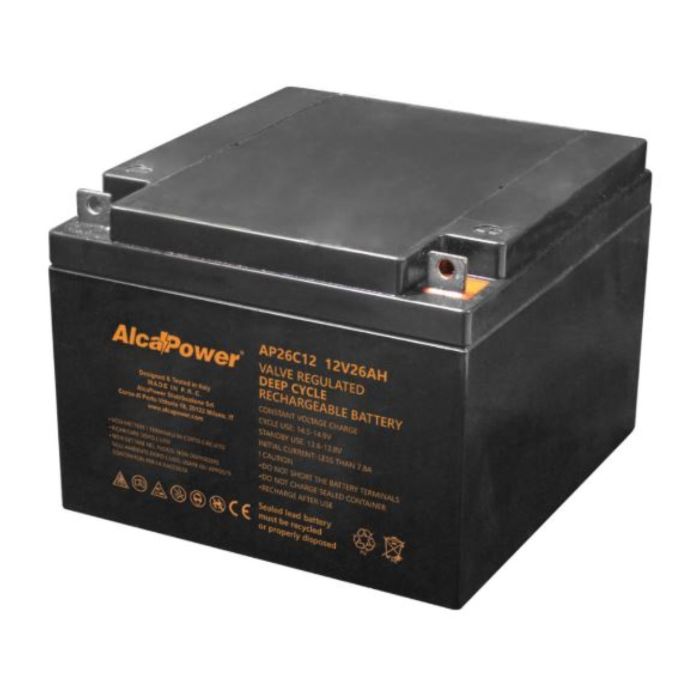 Batteria Al Piombo Ricaricabile AGM CICLICA Per Servizi 12v 26