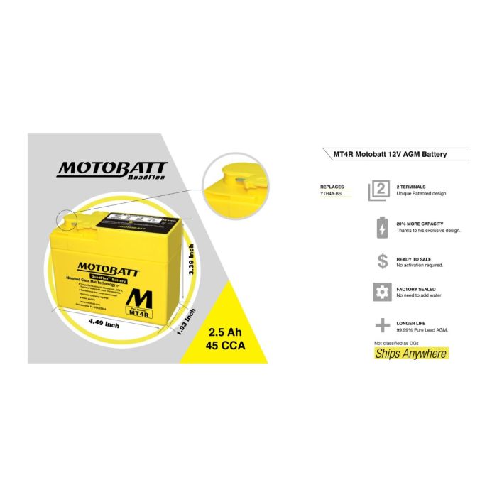 Batteria Potenziata Agm Motobatt 2,5 Ah Mtr4
