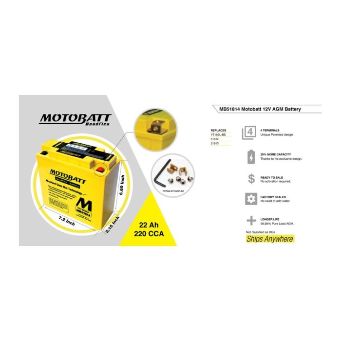 Batteria Potenziata Agm Motobatt 22 Ah Mb51814