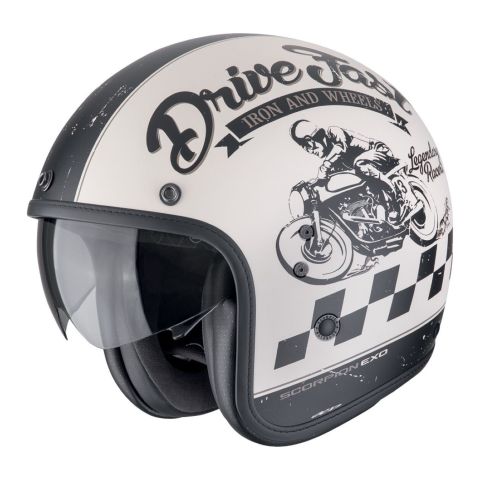 Casco Scorpion Belfast Evo Drive Fast Creme Opaco-nero