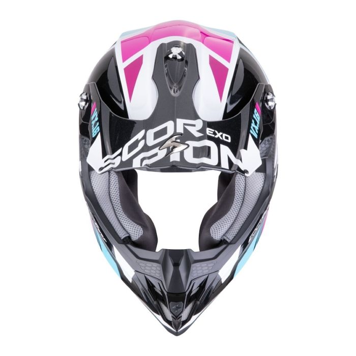 Casco Scorpion Vx-16 Evo Air Analog Metal Nero-blu-rosa