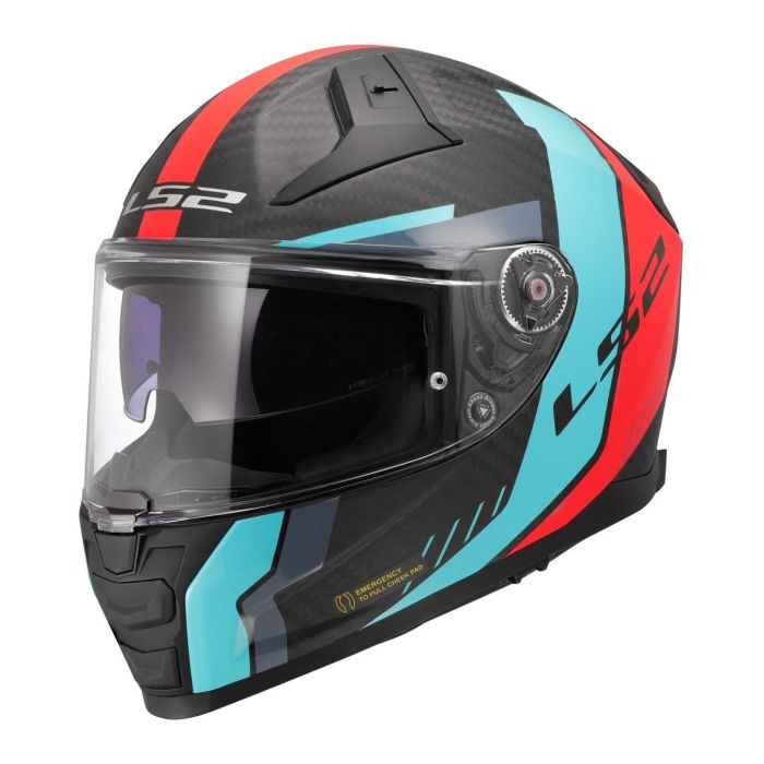 Casco Integrale Ls2 Vector II Carbon Grid 06 Red Cyan