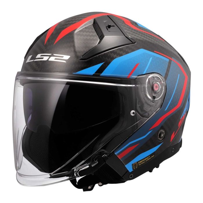Casco Jet Ls2 Of603 Infinity II Carbon Urus Blue Red