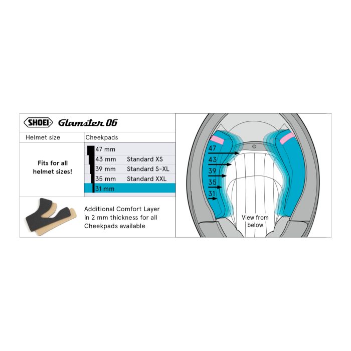 Guanciali Shoei Per Casco Glamster39 (standard S-m-l-xl)