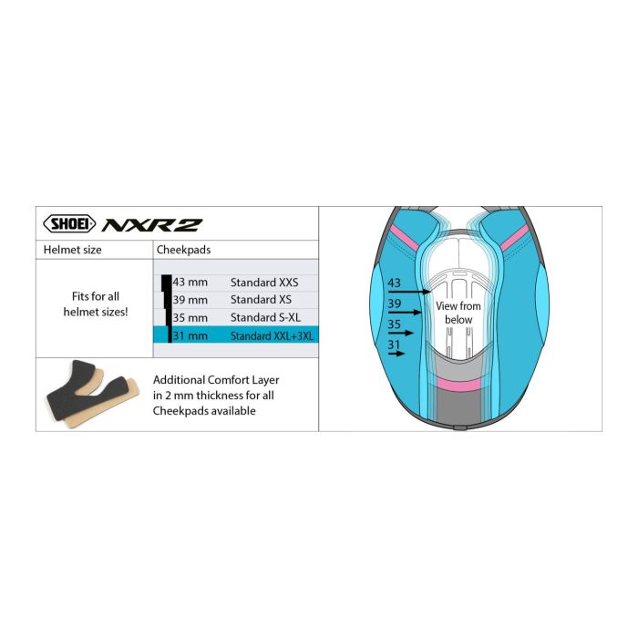 39mm Shoei Kissen für Nxr2 Helm