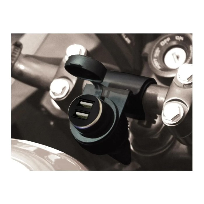 Cigarette lighter socket + 2 Dual P12USB handlebar inputs