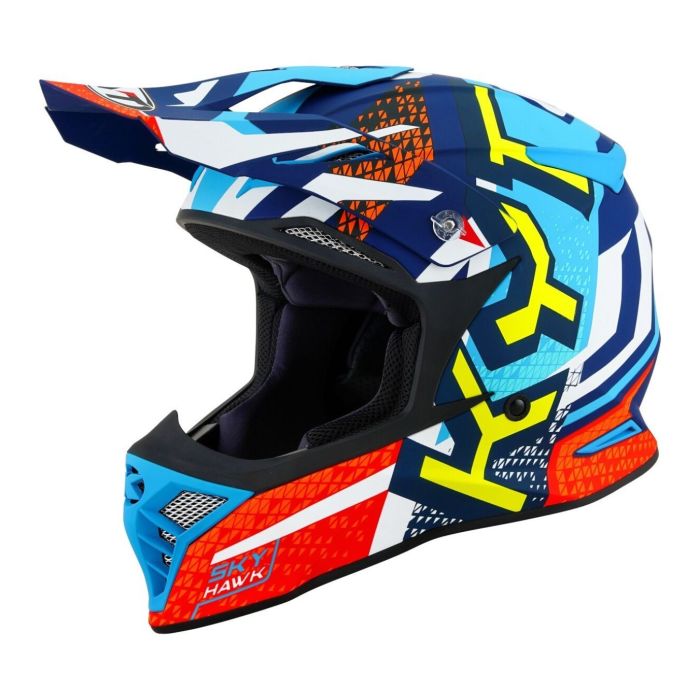 Casco Off-road Kyt Skyhawk Hyperflow Matt Light Blue/red