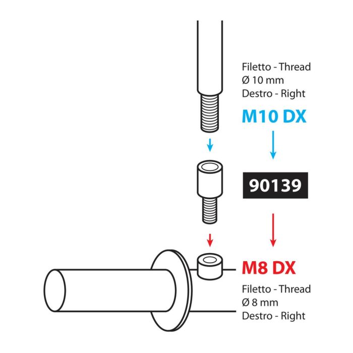 Espejo adaptado.M10 R.M. a M8 Dx
