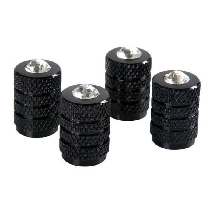 Set mit 4 schwarzen Ventildeckeln + Kristallen