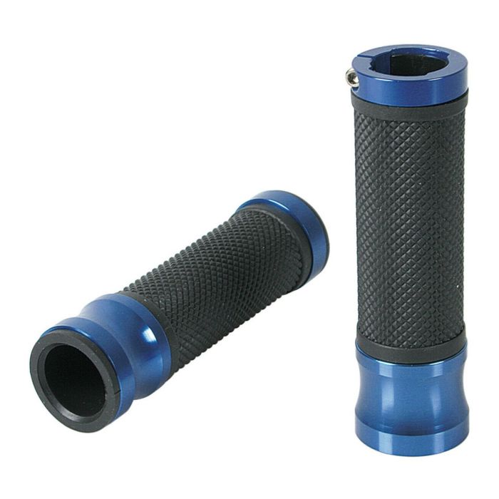 Universal Lampa knobs in rubber and blue anodized aluminum