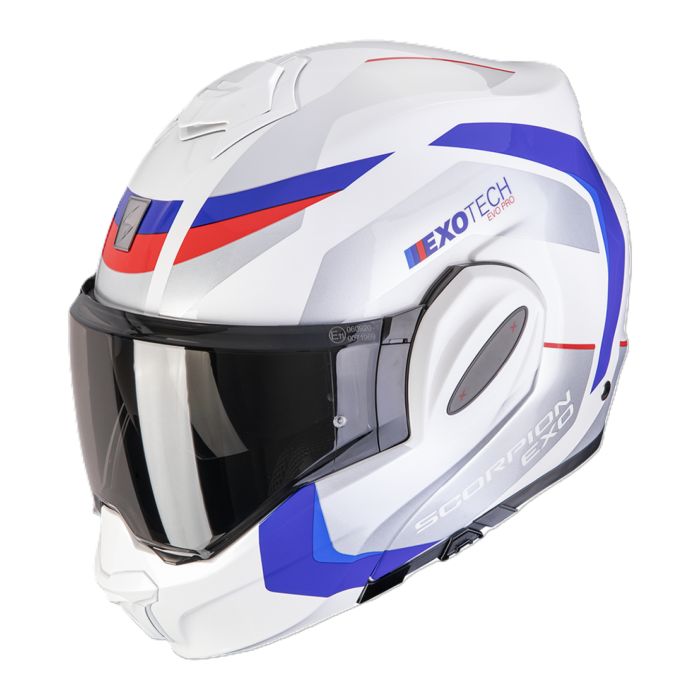 Casco Ribaltabile Scorpion Exo-tech Evo Pro Acuti Bianco Blu Rosso