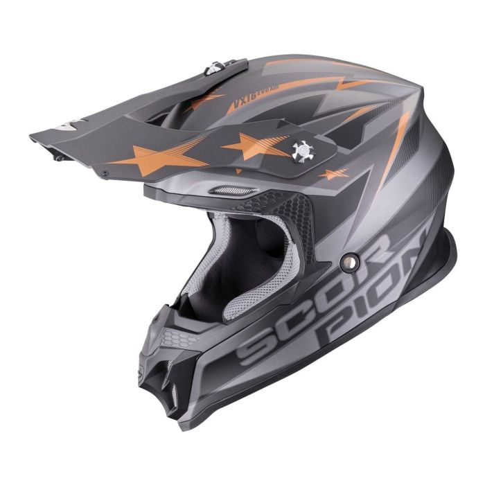 Casco Motocross Scorpion Vx-16 Evo Air Patriot Argento Nero Rame