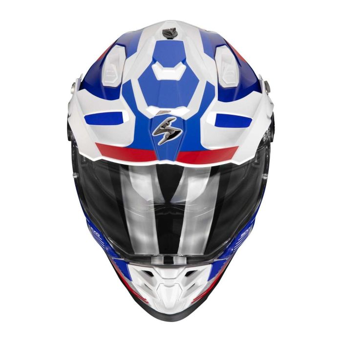 Casco Integrale Adventure Scorpion Adf-9000 Air Patrol Bianco Blu Rosso