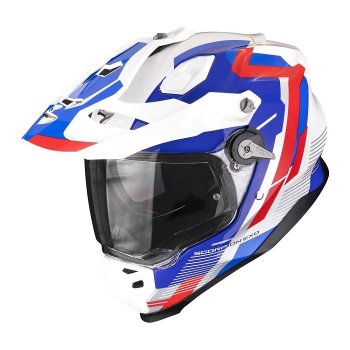 Casco Integrale Adventure Scorpion Adf-9000 Air Patrol Bianco Blu Rosso