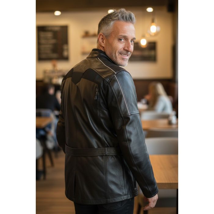 Veste Fender Jofama Leather Cuir de style britannique Cinta et imperméable à l’eau noir
