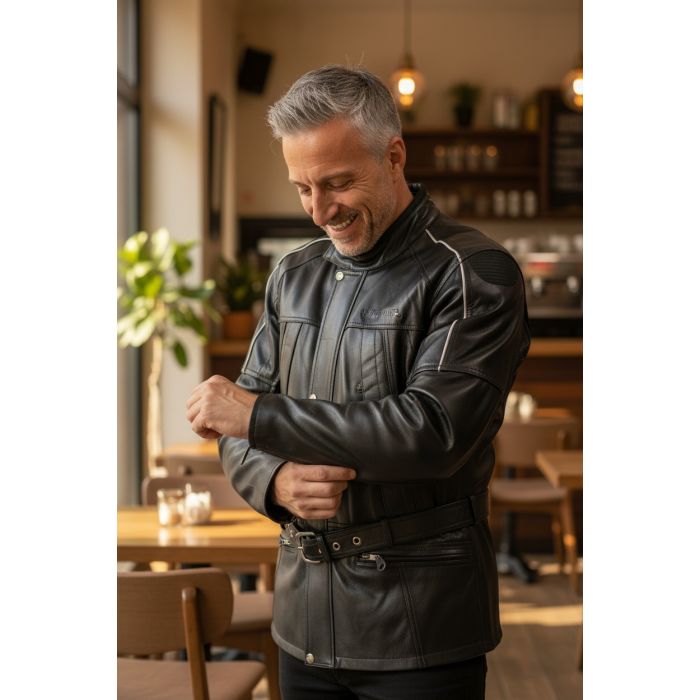 Veste Fender Jofama Leather Cuir de style britannique Cinta et imperméable à l’eau noir