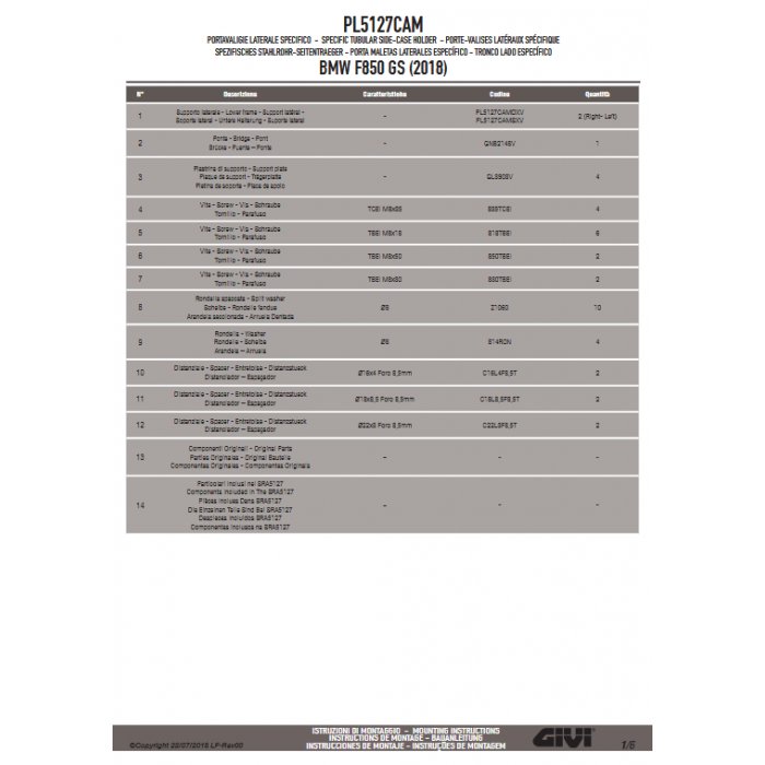Givi Portav.lat. Bmw F850gs 2018 Per Outback