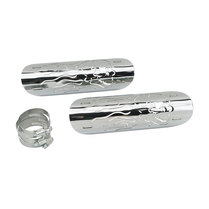 Paracalore Per Scarichi Cromato Flaming Skull