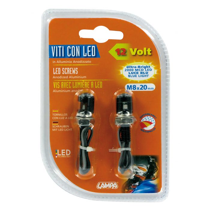 Coppia Viti M8 Nero Con Luce Blu A Led Lampa 90179