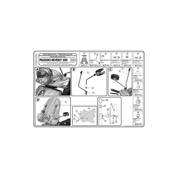 Attacchi Parabrezza 106a Beverly 500 A106a Nd