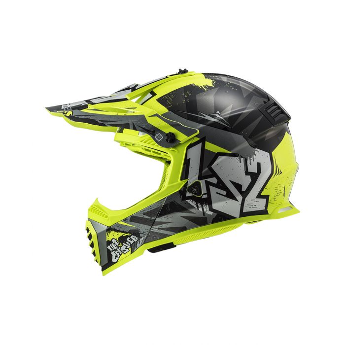 Casco Mx Cross Ls2 Mx437 Fast Evo Crusher Black H-v Yellow