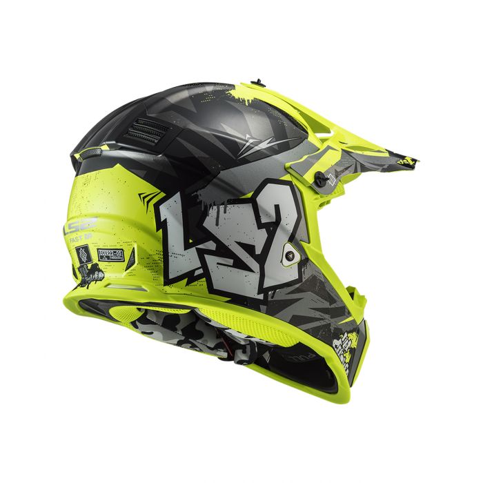 Casco Mx Cross Ls2 Mx437 Fast Evo Crusher Black H-v Yellow
