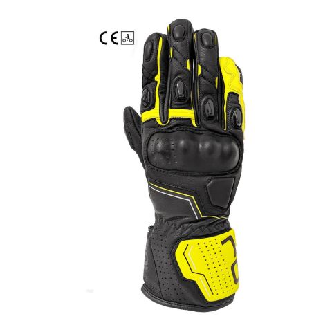 Guanti In Pelle Oj Sleek Nero/giallo Fluo